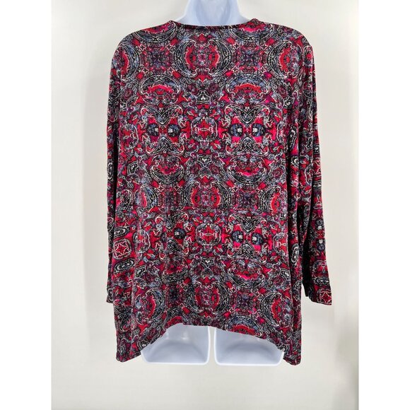 J. Jill Womens XL Petite Red Paisley Print V-Neck Long Sleeve Top - Picture 2 of 10